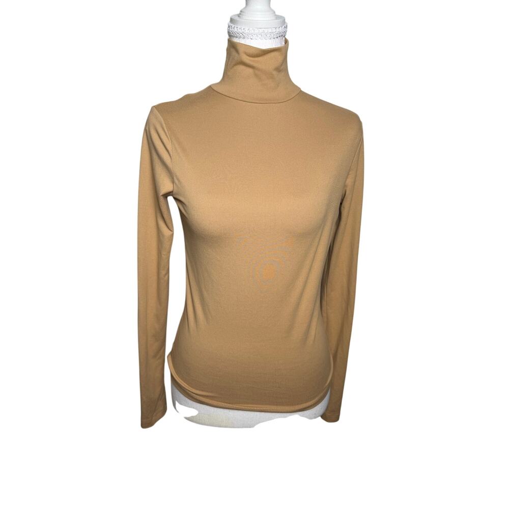 Urban Outfitters Open Back Turtleneck Long Sleeve Top Tan
